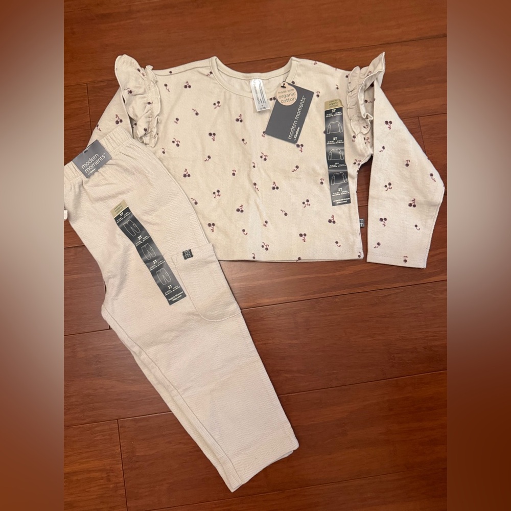 Kids Cream Matching Set with Cherry Print